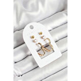 Pirinç Zirkon Taş Ve Kalp Figürlü Gold Renk 3'lü Çift Kadın Küpe Set