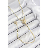 Pirinç Zirkon Taşlı Ezme Zincirli Madalyon Model Gold Renk Y Kolye