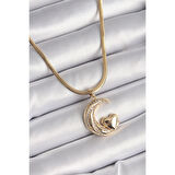 316L Çelik Gold Renk Çelik İtalyan Zincir Zirkon Taşlı Halil Figür Kalp Detay Kadın Kolye