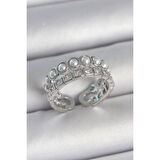 Pirinç Gümüş Renk 2'Li Sıra Zirkon Taşlı Ve İncili Ayarlanabilir Kadın Yüzük