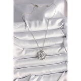 316L Çelik Gümüş Renk Zincir Zirkon Taşlı Kalp Figür Gül Detay Kadın Kolye