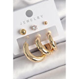 Pirinç Gold Renk Halka Model Zirkon Taşlı Topçuk Detay Kadın Küpe