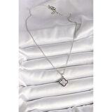 316L Çelik Gümüş Renk Zincir Zirkon Taşlı Yonca Model Kadın Kolye