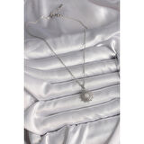 316L Çelik Gümüş Renk Zincir Beyaz Mineli Güneş Model Kadın Kolye