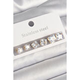 316L Çelik Gold Renk Kare Zirkon Taş Model Kadın Küpe Seti