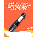 Şarjlı LED El Feneri - 14500 Pil Dahil, 4 Işık Modu, Mini Boy