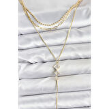 Pirinç Gold Renk Zirkon Taş Detaylı 3'lü Kombin Y Kadın Kolye