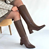 Roksa Acı Kahvei Cilt Topuklu Çizme