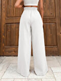 Keten bağcıklı beyaz pantolon
