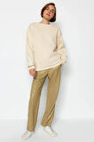 3 iplik şardonlu bisiklet yaka sweatshirt bej