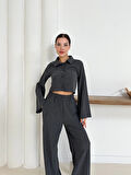 Gömlek yaka kaplama düğmeli takım antrasit st265866