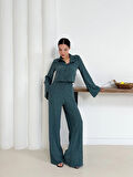 Gömlek yaka kaplama düğmeli takım petrol yeşili st265866