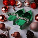 Tarzbu Lks İnce Topuklu Taşlı Parlak Yeşil Renk Abiye Ayakkabı