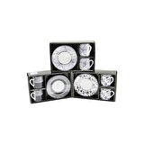SİYAH - BEYAZ 4PCS=2-TAKIM  PORSELEN KAHVE FİNCANI  ÇİÇEK - ÇİZGİ - NOKTA MİX DESEN (5365)