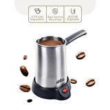 ÇELİK ELEKTRİKLİ CEZVE TÜRK KAHVE MAKİNESİ - 6FİNCAN=400ML ÇİFT YÖNLÜ DÖKME AĞIZ 360 DERECE DÖNEBİLEN TABAN SCM-2958 (5365)