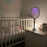 USB Şarjlı Beyaz Renk Kendiliğinden Standlı Şarj Göstergeli UV Işıklı Sinek Öldürme Raketi LTD-718 (5365)