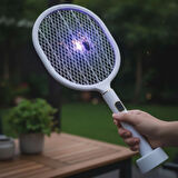 USB Şarjlı Beyaz Renk Kendiliğinden Standlı Şarj Göstergeli UV Işıklı Sinek Öldürme Raketi LTD-718 (5365)