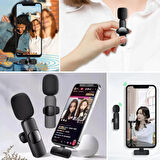 Type C Uyumlu İphone Dönüştürücülü Kablosuz Yaka Mikrofonu Android ve İphone Uyumlu Mini Mikrofon (5365)