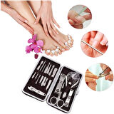 Çantalı Manikür Pensi Profesyonel ve Manikür Pedikür Seti 13 Parça Tırnak Eti İtici Ve Cımbız (5365)