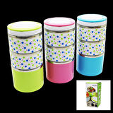 ÇİÇEKLİ 3LÜ SEFER TASI - SAKLAMA KABI RENKLİ 1.26LT (5365)