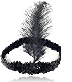 Siyah Renk Tüylü Çarliston Saç Bandı Kafa Bandı (5365)