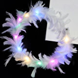 Led Işıklı Rengarenk Yanan 3 Fonksiyonlu Otrişli Parti Tacı Beyaz Renk 12x12 cm (5365)