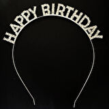 Gümüş Kristal Taşlı Happy Birthday Doğum Günü Tacı İthal Ürün A Kalite 17x16 cm (5365)