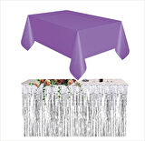 Mor Masa Örtüsü, Gümüş Masa Eteği, Gümüş Arka Fon 