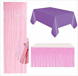 Mor Masa Örtüsü, Pembe Masa Eteği, Pembe Arka Fon 