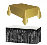 Gold Masa Örtüsü, Siyah Masa Eteği, 2 Adet Gold Arka Fon