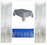 Gümüş Masa Örtüsü, Lacivert Masa Eteği, 2 Adet Gümüş Arka Fon