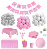 Sofra Setli Pembe Beyaz 16 Kişilik Doğum Günü Seti