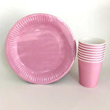 Pembe 16 Adet Tabak ve 16 Adet Pembe Bardak 