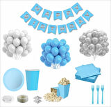 Mavi Beyaz 24 Kişilik Doğum Günü Seti