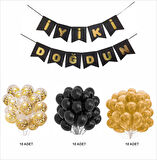 SİYAH-GOLD-ŞEFFAF BALON+BANNER SETİ