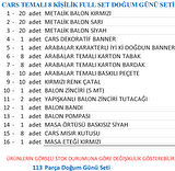 CARS TEMALI 8 KİŞİLİK FULL SET DOĞUM GÜNÜ SETİ