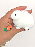 Tavşan Moj Moj Taba Squishy Havuçlu Tavşan Sıkma 7 cm Tüylü Sukuşi - Beyaz