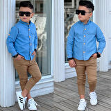 MODAVALS HAKİM YAKA DENIM GÖMLEK & GABARDİN PANTOLON ERKEK ÇOCUK 2’Li TAKIM