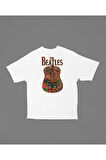 The Beatles Müzik Grubu Gitar Temalı Baskılı Unisex Oversize Tişört