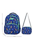 Waddell Lacivert Dinazor Desenli İlkokul Sırt ve Beslenme Çantası 5053