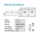 Crauf Stella 4580 PVD Inox 2 Gözlü Paslanmaz Çelik Mutfak Eviyesi