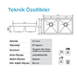 Crauf Stella 4580 PVD Bakır 2 Gözlü Paslanmaz Çelik Mutfak Eviyesi