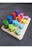 Montessori Eşleştirme Tablalı Sİlindirler & Eğitici Kartlar & Masif Ahşap