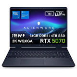 Dell Alienware 16 Aurora Intel Core 9-270H 64GB DDR5 4TB SSD RTX5070 8GB 115W 16 inç 2K WQXGA 120Hz WVA W11 Home Gaming Laptop (AC16250-C932157Wv6)