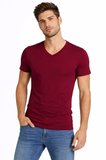 Erkek T-Shirt V Yaka Slim Fit Dar Kesim Likralı Tişört Günlük Basic Body - Bordo