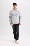 Relax Fit Fermuarlı Dik Yaka Baskılı Kalın Sweatshirt Kumaşı Sweatshirt