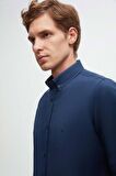 Slim Fit İndigo Oxford Düğmeli Yaka Kolay Ütülenebilir Nakış Detaylı Pamuklu Gömlek 4HC02ORT03265