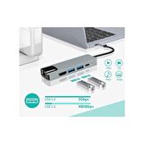 Daytona CF55 Macbook Android Uyumlu Type-C to 2*USB 3.0 4K HDMI Gigabit Ethernet RJ45 PD Çevirici Hub Adaptör