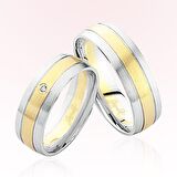 Beyaz Sarı Şeritli Bombeli Altın Alyans 5401