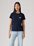 KADIN BİSİKLET YAKA ÇİÇEK DESENLİ LACİVERT T-SHİRT 17369-2949